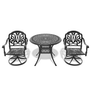Ensemble de salle à manger 3 pièces en aluminium moulé résistant aux intempéries, comprenant 2 chaises pivotantes et une table ronde de 35,43 po avec cadre noir pour jardins - Product Image 2