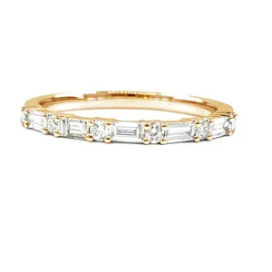 Jewellery Suppliers Wholesale Staking 18k Rose Gold High Quality Diamond Jewellery Baguette Fine Half Way Ring Band For Lady