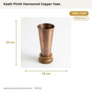 Jarrón de Mesa de Cobre Hecho a Mano de 10 cm, Base de Madera de Mango con Cobre Antiguo, Base de Cobre Martillado para Decoración del Hogar, Hoteles y Bodas - Product Image 3