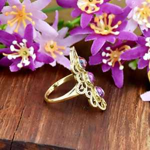 Belle bague en argent sterling 925 plaqué or avec pierre précieuse turquoise rose huître, bijou artisanal pour femme - Product Image 2