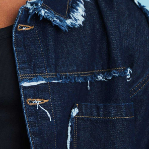 Veste en jean déchirée pour homme, coupe slim, élégante, délavée, décontractée, vêtement d'extérieur tendance pour homme - Product Image 6