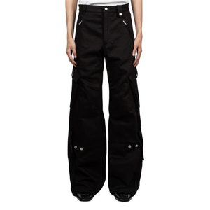 Custom <b>Men's</b> <b>Black</b> Stonewashed Straight-leg Denim <b>Cargo</b> <b>Pants</b> Oversized Straps Multi-Pockets Plus Size Streetwear Solid Button - Product Image 1