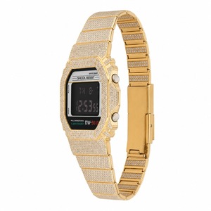 Reloj digital para hombre con bisel de diamantes dorados, caja cuadrada DW-5610, resistente al agua, cronógrafo, alarma, pantalla LED - Product Image 2