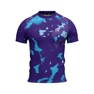 Men's Custom Geometric Print Quick Dry <b>Short</b> Sleeve Crew Neck Contrast Binding Gym & Outdoor Wear Leisure Top <b>Compression</b> Shirt - Product Image 2