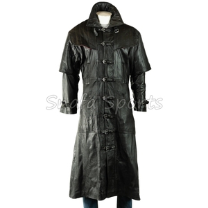 OEM <b>Men</b> Winter Leather <b>Jacket</b> Long Length Stand Collar Genuine Leather Custom Logo High Street Trendy Streetwear Outerwear - Product Image 2