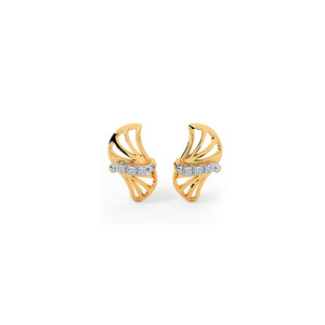 Pendientes de tuerca con diseño de hoja y diamantes dorados de primera calidad para mujer – Joyería de lujo elegante inspirada en la naturaleza - Product Image 1