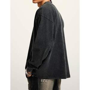 T-shirt pour homme 100 % coton durable, coupe ample, manches longues, anti-plis, effet délavé à l'acide - Product Image 4