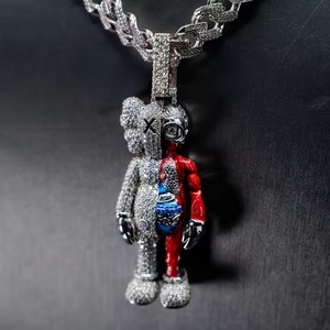 Cartoon Bear Pendant With Moissanite <b>Iced</b> <b>Out</b> <b>Chain</b> 925 Silver Rhodium Plated Hip hop Style <b>Iced</b> <b>Out</b> Everyday Wear Pendant - Product Image 5