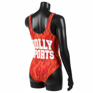 Maillot de bain femme en polyester et élasthanne premium, tissu extensible doux 200 GSM, imprimé flamme rouge, sublimation, logo personnalisé. - Product Image 5