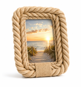 Marco de Fotos Rústico de Cuerda Rectangular de 4x6 Pulgadas, Decoración Vertical de Madera Natural Hecha a Mano con Forma de Estrella de Mar - Product Image 1
