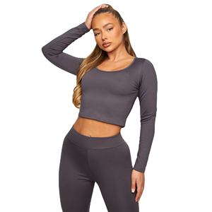 Conjunto Deportivo para Mujer de Color Sólido, Top Corto de Manga Corta y Pantalones Cortos de Cintura Alta, Transpirable, de Secado Rápido y Elástico en Cuatro Direcciones - Product Image 4