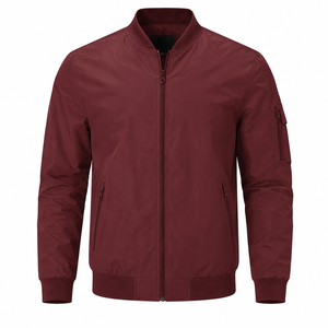Blouson bomber à manches longues avec fermeture éclair, col montant, couleur unie, léger, en polyester, doublure en soie tissée, pour l'automne - Product Image 3