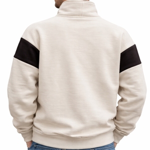 เสื้อสเวตเชิ้ตผู้ชายแบบครึ่งซิป ผ้าฟลีซ 100% คอตตอน แต่งแถบสีตัดกัน คอกลม บริการ OEM รับทำโลโก้ตามสั่ง - Product Image 2