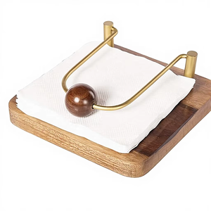 Moderno Porta Servilletas de Madera Maciza con Barra de Presión de Acero Inoxidable, Porta Servilletas Cuadrado Decorativo de Madera para Restaurante y Hogar - Product Image 1