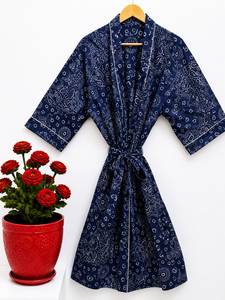 Bata Kimono de Algodón con Estampado Floral Rosa para Mujer, Larga, Cuello en V, Manga 3/4, Cierre con Cordón, Transpirable, Ropa de Dormir Casual de Lujo - Product Image 5