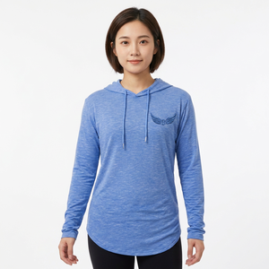 Men's Blue Hooded Long Sleeve Quick Dry Slim Fit Casual Sweatshirt Knitted <b>Polyester</b> Spring Wear - Product Image 4
