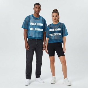 ผู้ผลิตเสื้อฟุตบอลแบบครอปสไตล์วินเทจผ้าตาข่ายซับลิเมชั่นแนวสตรีทแวร์อเมริกันทรงบ็อกซี่แบบกำหนดเอง เสื้อตาข่ายสตรีทแวร์ - Product Image 2