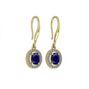 Pendientes Colgantes de Plata de Ley 925 con Zafiro Azul Hidrotermal de 6x8mm, Engaste de Garra Ovalado Facetado, Joyería con Gancho de Pluma para Mujer - Product Image 1