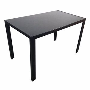 Simple Black Tempered Glass and Iron Assembled Dining Table - Product Image 1