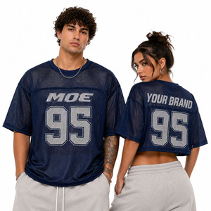 Camiseta Deportiva Personalizada de Fútbol Americano con Malla Abierta de Poliéster, Unisex, Transparente, Ligera, Holgada, Estilo Y2K - Product Image 1