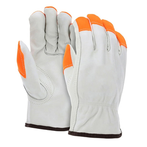 Yellow Cowhide <b>Leather</b> Driver <b>Gloves</b> <b>Green</b> Bound Hem Elastic Wrist Flexible Industrial Heavy Duty Work Driving Mechanics - Product Image 1