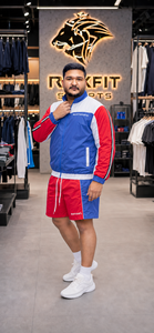 REXFIT SPORTS 2026 Conjunto Deportivo Personalizado para Hombre en Azul, Rojo y Blanco, Chaqueta con Cremallera y Pantalones Cortos de Nailon, Ropa Deportiva de Marca Privada para Equipos - Product Image 2