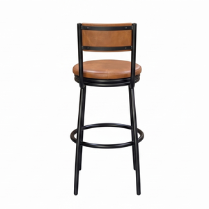 Taburete de Bar Industrial Vintage de Cuero PU con Asiento Redondo y Estructura Metálica, Silla Alta para Cafetería, Restaurante, Muebles Comerciales - Product Image 2