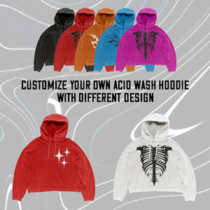 Sweat à capuche de luxe décontracté en molleton épais, délavé à l'acide, imprimé numériquement, teint uni, surdimensionné, brodé sur mesure, avec poche, écologique - Product Image 3