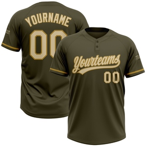 Maillot de softball unisexe à deux boutons, personnalisé, couleur olive-ancien or, « Salute To Service », le plus vendu de l'industrie, vente en gros directe - Product Image 1