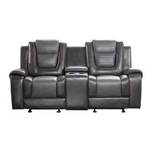Moderno lusso doppio aliante reclinabile Loveseat Console centrale formale soggiorno mobili Premium in finta pelle tappezzeria - Product Image 1