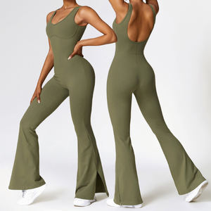 Mono deportivo de fitness para mujer, enterizo de yoga, mono con efecto fruncido en glúteos, mono acampanado para entrenamiento - Product Image 2