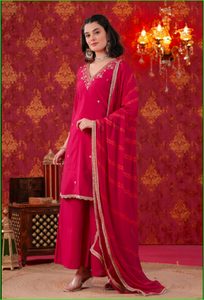 Conjunto Sharara Rojo Cereza con Dupatta Leheriya - Product Image 5