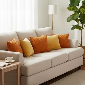 SOGA 5PC Burnt <b>Orange</b> Diamond Knit and Golden Yellow Velvet <b>Pillow</b> Cover Set Cozy Home Decorative & Throw <b>Pillows</b> - Product Image 2