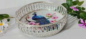 Bandeja Redonda Decorativa de Porcelana con Diseño Floral de Pavo Real para Servir en el Hogar, Comedor o Buffet - Product Image 3