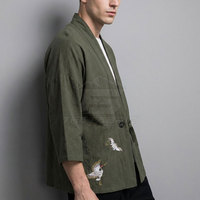 Veste Kimono Japonaise Décontractée et Confortable pour Homme, Hiver, Col Montant, Tissu Lavé Écologique et Respirant, Matière Durable, Façade OEM