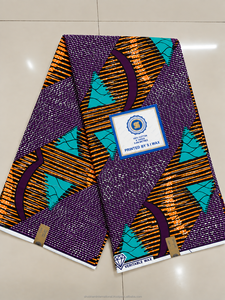 Blue Yellow Geometric Ankara Wax <b>Print</b> Fabric with Striped <b>Abstract</b> Pattern for African Dresses and Fashion Wear - Product Image 3