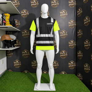 Men's <b>Hi</b> Visibility Reflective Work <b>T</b>-<b>Shirt</b> Black Yellow Short Sleeve Safety <b>Shirt</b> Polyester Construction Uniform - Product Image 5