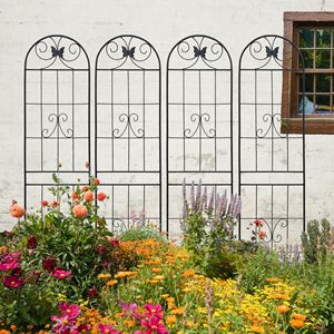 Set di 4 Tralicci da Giardino in Metallo Antiruggine 220 cm x 50 cm Neri, Supporto per Fiori da Esterno per Piante Rampicanti - Product Image 1