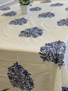 Floral Blue Block Print Cotton <b>Tablecloth</b> Washable <b>Table</b> cover Wedding Dining <b>Table</b> Cover Dinner Napkin Pure Cotton <b>Tablecloth</b> - Product Image 2