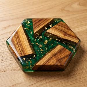 Posavasos Cuadrados de Madera de Olivo con Borde de Resina Epoxi, Posavasos de Madera de Olivo - Product Image 5