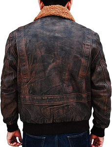 Men Genuine Distressed Brown Leather <b>Bomber</b> <b>Jacket</b> Reproduction <b>Vintage</b> Motorcycle Aviator <b>Jacket</b> - Product Image 3
