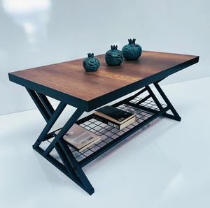 Modern Minimalist <b>Rectangle</b> Center <b>Table</b> Vintage Simple 2-Tier <b>Coffee</b> <b>Table</b> with Storage Shelf for Living Room Furniture - Product Image 1