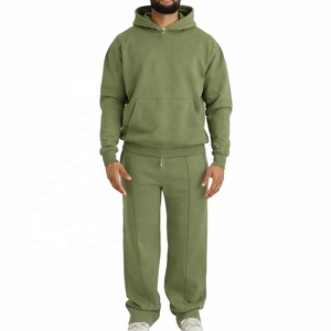 Custom Heavyweight 100 Cotton Blank Oversized Hoodie Tracksuit Set <b>Plain</b> Heather <b>Grey</b> Streetwear Pullover <b>Hoodies</b> - Product Image 5