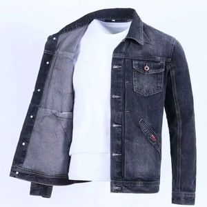Veste en jean pour homme de haute qualité, en coton épais, noire, bleu marine, broderie personnalisée, logo surdimensionné, veste en jean pour homme - Product Image 2