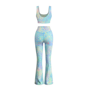 2 pcs Women Gradient Color Leopard Print Workout Set Sleeveless U-Neck for Sports Bra And High Waist Flare Leg <b>Bootcut</b> <b>Yoga</b> <b>Pant</b> - Product Image 1