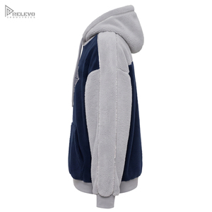 Custom Heavyweight 100% Cotton <b>Fleece</b> Hoodie Unisex Navy <b>Grey</b> Rhinestone Diamond Pullover Hoodie with Kangaroo Pocket - Product Image 3