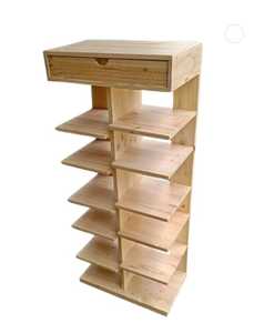 Mueble de Almacenamiento de Madera con 1 Cajón y 10 Estantes, Color Natural, Diseño Moderno, Ahorro de Espacio, Mueble Ecológico para Sala de Estar - Product Image 5