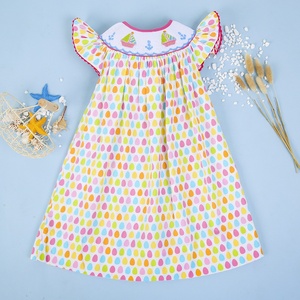 Precioso Vestido Largo Informal de Algodón 100% con Cuello Redondo y Estampado de Ancla de Barco para Niñas, Primavera, Ecológico, Certificado OEKO-TEX - Product Image 4