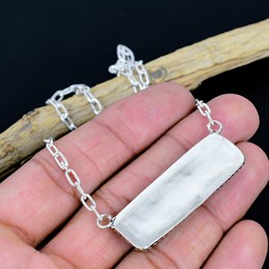 Collier barre fait main en argent sterling 925 plaqué, avec pierre précieuse 100% naturelle de cheval sauvage, design de créateur - Product Image 3