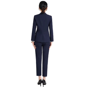 Women's Beige Formal <b>Suit</b> Set Solid Color Notched Lapel Blazer Full Length Pants Anti-Wrinkle Polyester Autumn Wear - Product Image 5